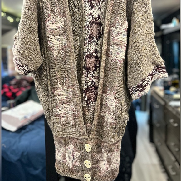 Free People Fair Isle Wool Blend Banded Oversized Short Sleeve Button Cardigan - Picture 7 of 7
